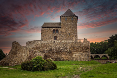Medieval castle in Bedzin at sunset, Polandのeditorial素材