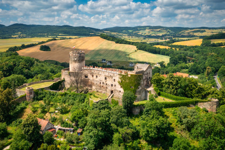 Beautiful architecture of the Bolkow castle in Lower Silesia at summer. Polandのeditorial素材