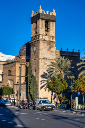 Valencia, Spain - January 20, 2023: Historic church in the port area of Valencia at sunrise, Spain.のeditorial素材