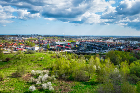 Gdansk, Poland - April 28, 2023: Aerial cityscape of Gdansk with modern office buildings at sunny day, Poland.のeditorial素材