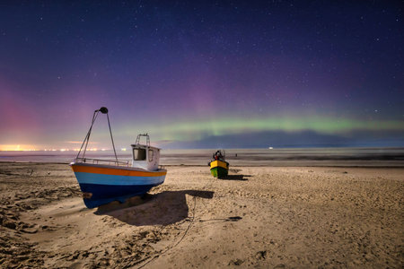 Aurora over the Baltic Sea in Poland, Jantarの写真素材
