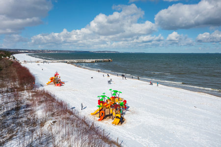 Beach of the Baltic Sea in Gdansk at winter. Polandの写真素材