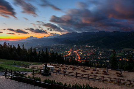 Landscape of the Tatra Mountains at sunrise from the top of Gubalowka peak in Zakopane. Poland.の写真素材
