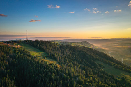 Landscape of the Tatra Mountains at sunrise from the top of Gubalowka peak in Zakopane. Poland.の写真素材