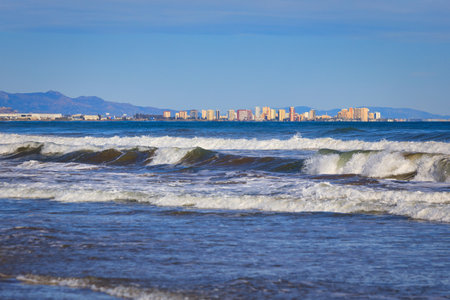 Beautiful scenery of the Playa de las Arenas beach of Valencia, Spainの写真素材