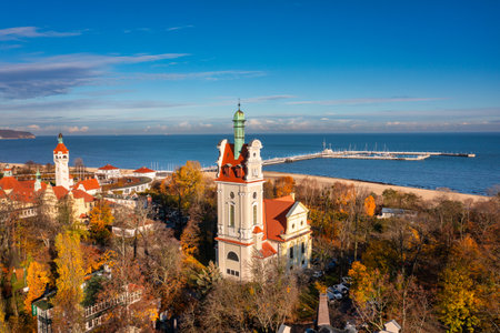 Aerial view of the Sopot city by the Baltic Sea at autumn, Polandの写真素材