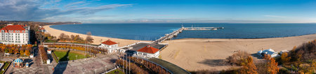Aerial panorama of the Sopot city by the Baltic Sea at autumn, Polandの写真素材