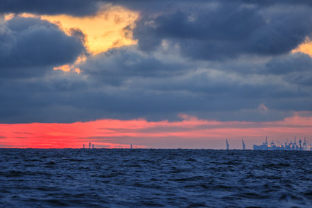 Winter landscape of Baltic Sea coast in Gdynia OrÅowo at sunrise, Baltic Sea. Polandの写真素材