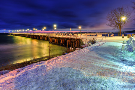 Winter landscape of Baltic Sea coast in Gdynia OrÅowo at sunrise, Baltic Sea. Polandの写真素材