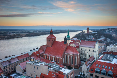 Granaries of Grudziadz city by the Vistula river at snowy winter. Polandの写真素材