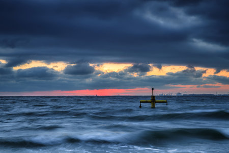 Winter landscape of Baltic Sea coast in Gdynia OrÅowo at sunrise, Baltic Sea. Polandの写真素材