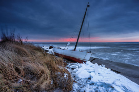 Baltic sea beach at winter in Kuznica, Hel Peninsula. Polandの写真素材