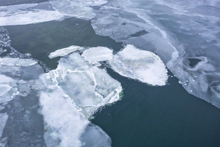 Frozen Bay of Puck near Kuznica at sunset, Hel Peninsula. Polandの写真素材