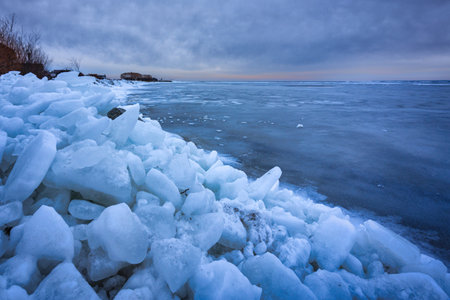 Baltic sea beach at winter in Kuznica, Hel Peninsula. Polandの写真素材