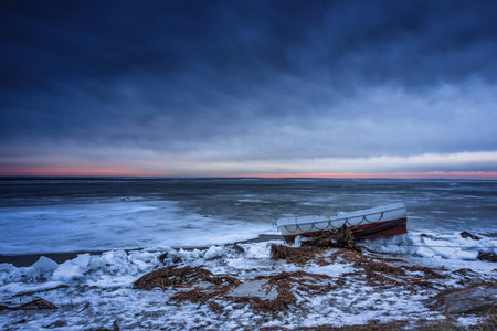 Baltic sea beach at winter in Kuznica, Hel Peninsula. Polandの写真素材