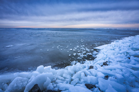 Baltic sea beach at winter in Kuznica, Hel Peninsula. Polandの写真素材