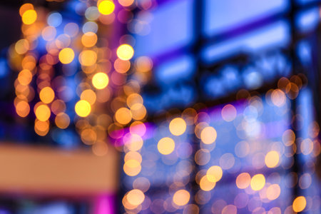 Circular bokeh background of Christmas lightsの写真素材