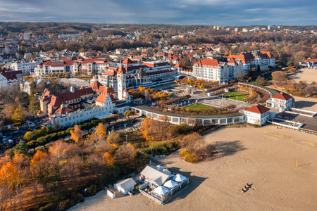 Aerial view of the Sopot city by the Baltic Sea at autumn, Polandの写真素材