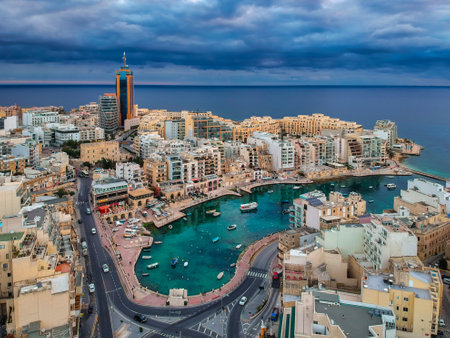 Scenery of the Spinola Bay in St. Julian's, Maltaの写真素材