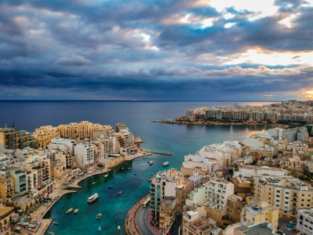 Scenery of the Spinola Bay in St. Julian's, Maltaの写真素材