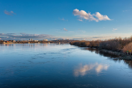 Landscape of the Vistula river in Grudziadz, Poland.の写真素材