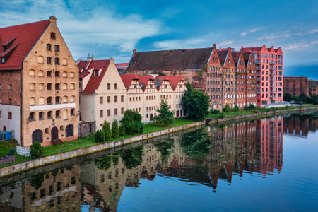 Aerial landscape of the Granaries island by the Motlawa river in Gdansk, Poland.の写真素材