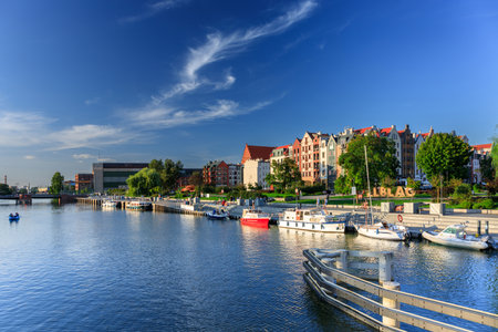 Summer scenery of Elblag city in the light of the setting sun. Polandの写真素材