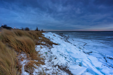 Baltic sea beach at winter in Kuznica, Hel Peninsula. Polandの写真素材