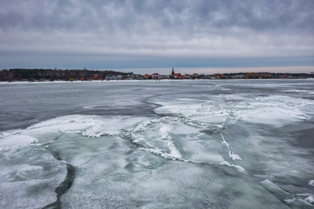 Frozen Bay of Puck near Kuznica at sunset, Hel Peninsula. Polandの写真素材