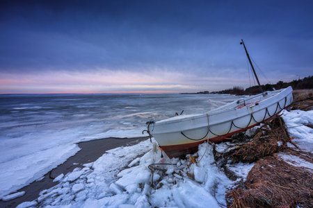Baltic sea beach at winter in Kuznica, Hel Peninsula. Polandの写真素材