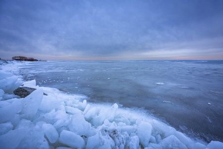 Baltic sea beach at winter in Kuznica, Hel Peninsula. Polandの写真素材