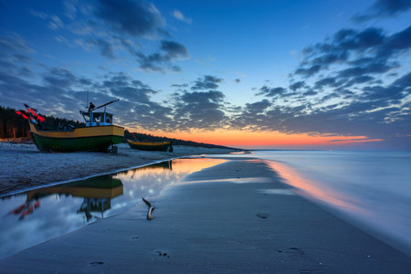 Baltic Sea beach in Jantar at sunset. Polandの写真素材