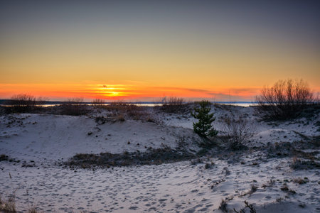 A beautiful sunset on the beach of the Sobieszewo Island at the Baltic Sea at spring. Polandの写真素材