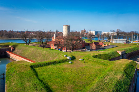 Aerial landscape of the Wisloujscie fortress at spring , Gdansk. Poland.の写真素材