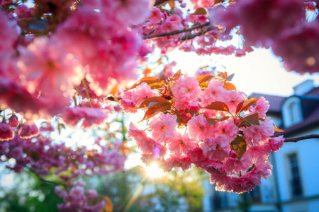 Flowering trees in a spring public park, Gdansk Oliwa. Polandの写真素材