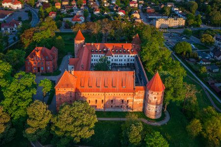 Aerial scenery with the Teutonic Castle in Bytow, a former stronghold for Pomeranian dukes. Polandの写真素材