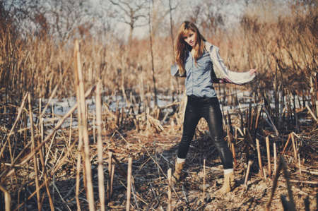Portrait of young beautiful women outdoorsの写真素材