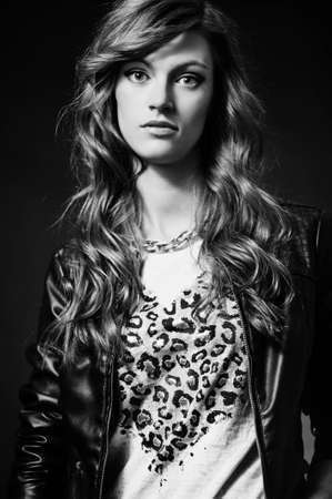 Portrait of woman model with shiny long hairの写真素材