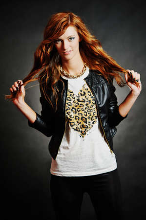 Portrait of woman model with shiny long hairの写真素材