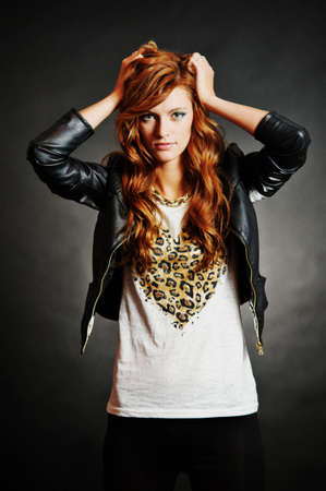 Portrait of woman model with shiny long hairの写真素材