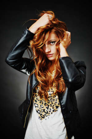Portrait of woman model with shiny long hairの写真素材
