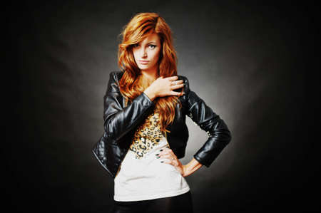 Portrait of woman model with shiny long hairの写真素材