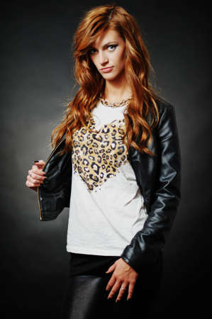 Portrait of woman model with shiny long hairの写真素材