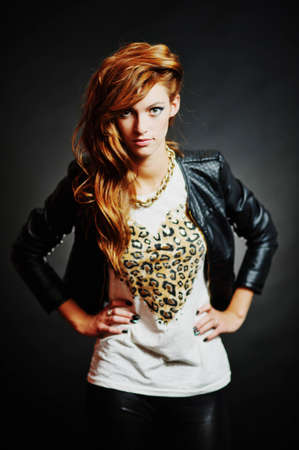 Portrait of woman model with shiny long hairの写真素材