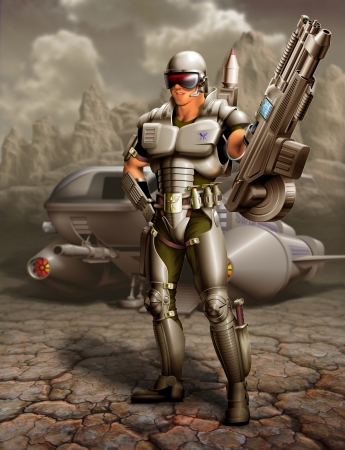 Space scout out of the spacecraft, for that would explore the planetの写真素材