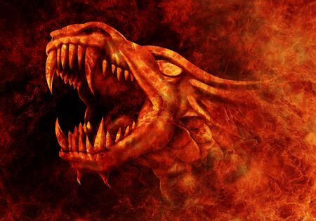 Dragon - fire. Fire Dragon comes out of the fireの写真素材