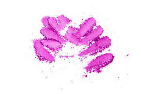 Pink crushed eye shadow splash isolated on white background.Splatter make up and cosmetic products.の写真素材
