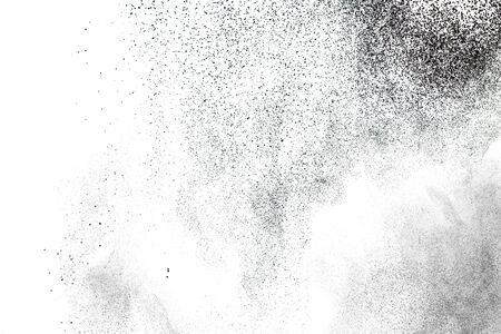 Black powder splatter background.Dust particles texture. Grunge urban backdrop.の写真素材