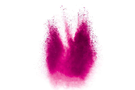 Abstract blue pink powder explosion on white background.の写真素材