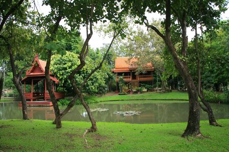 Thailand ancient wooden housesのeditorial素材